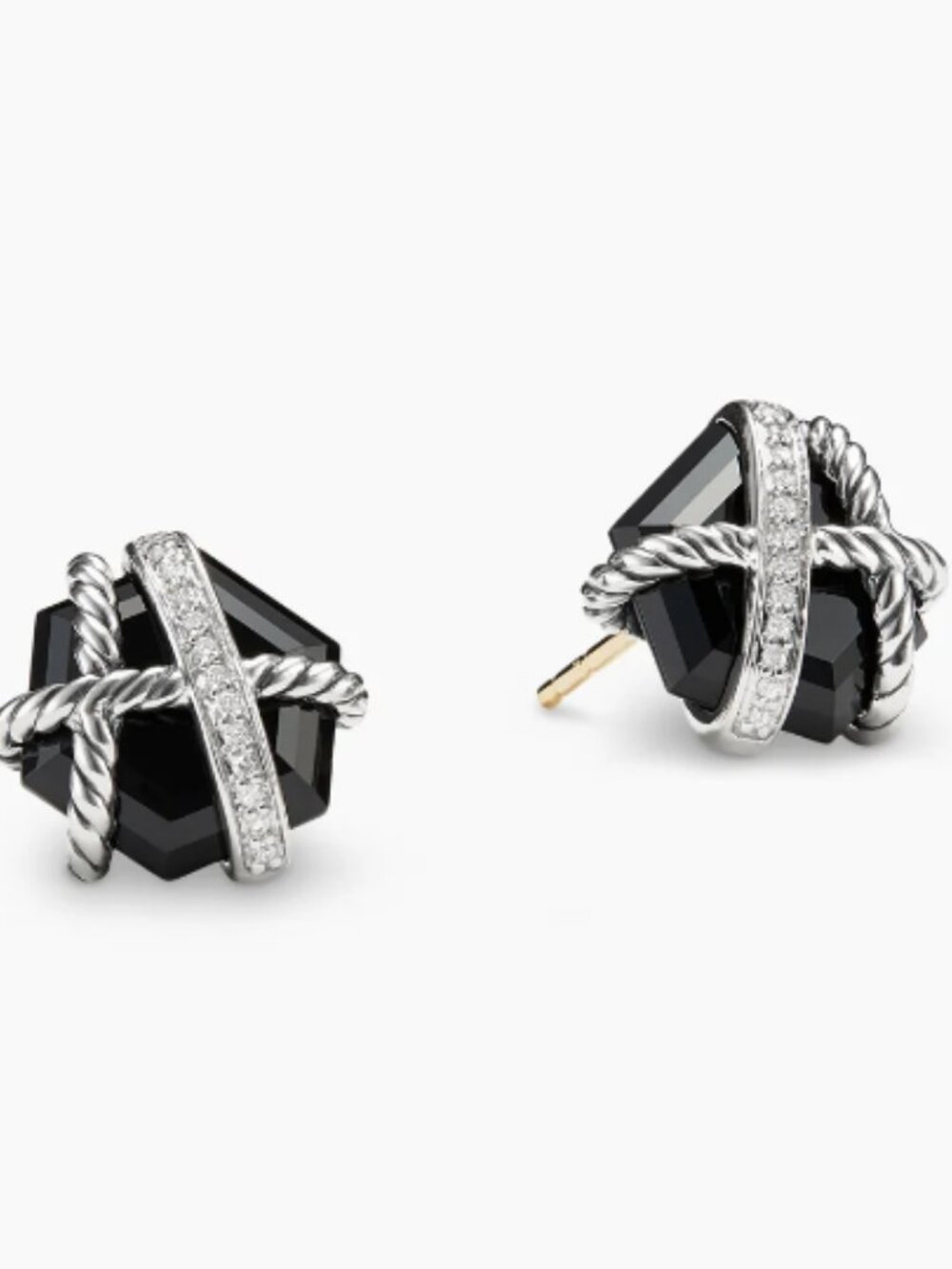 David Yurman Hexagon Diamond and Black Onyx Stud Earrings